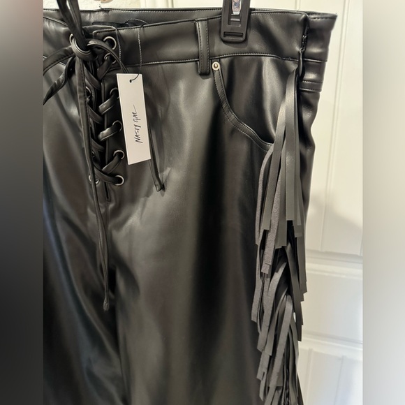 Nasty Gal Faux Leather Black Fringe Trousers - Picture 2 of 6